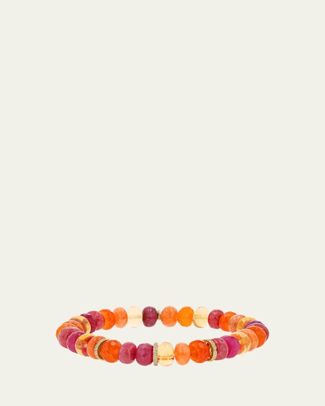 14K Yellow Gold Sunset-Mix 8MM Beaded Bracelet with Diamond Rondelles